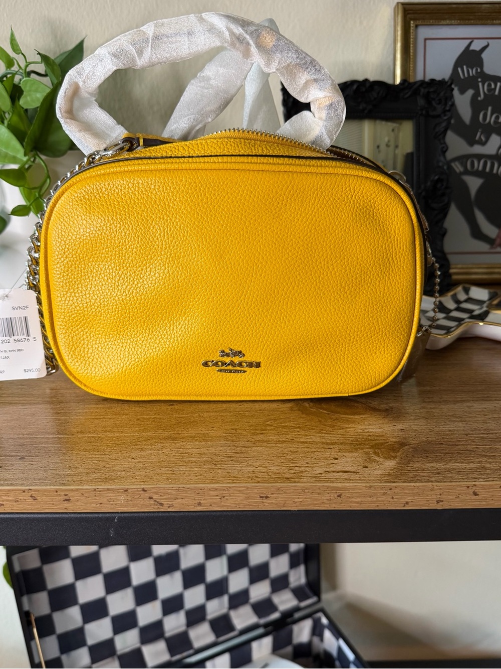 Coach Canary Yellow Pebbled Leather Chain Crossbody NWT